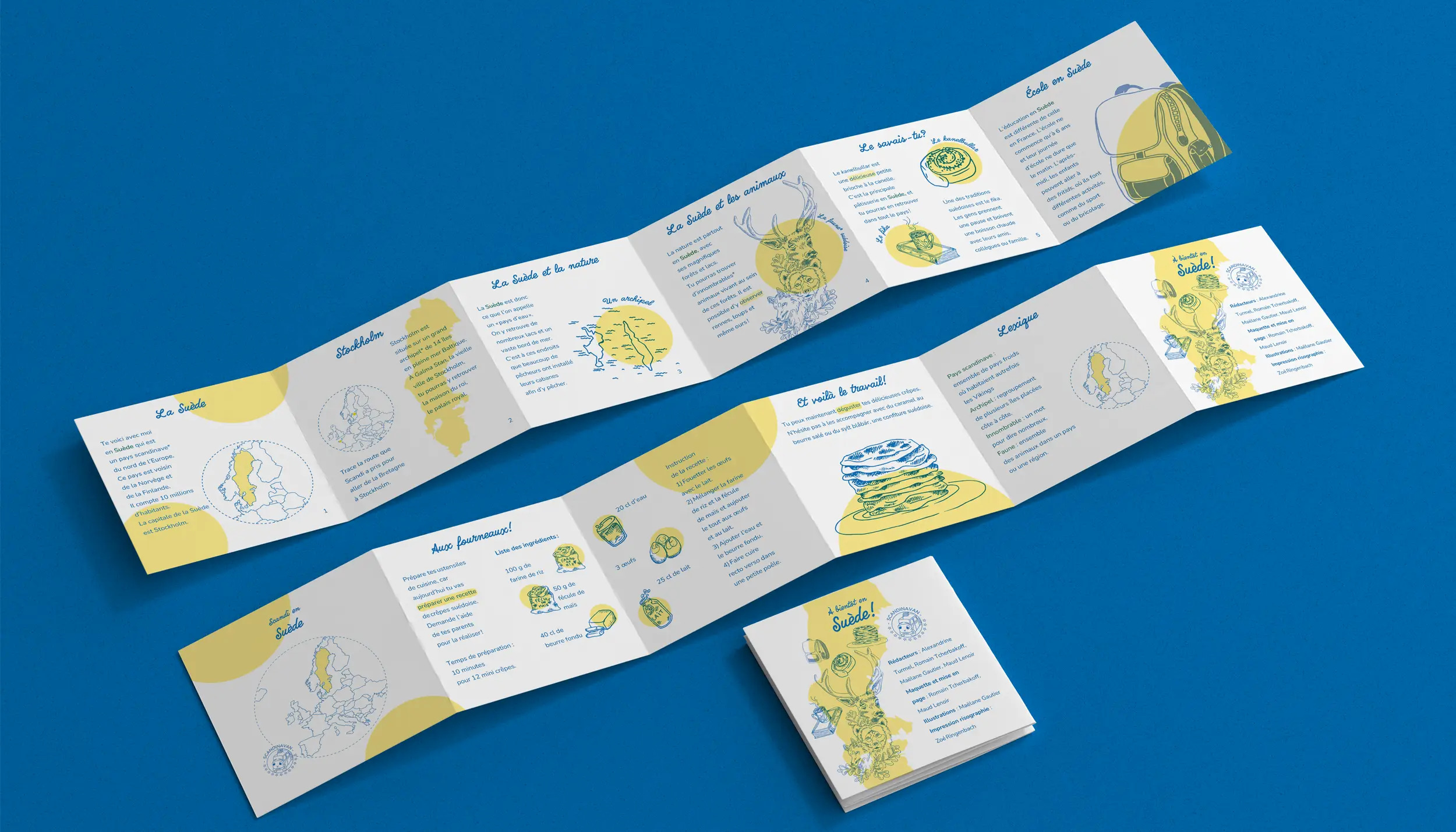Carnets de voyage en leporello de la collection Scandinavan, dépliés sur une table